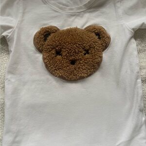 Huxbaby White Tee with Brown Bear Appliqué